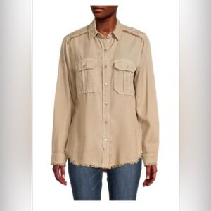 ETIENNE MARCEL Frayed Work Button-Down Top